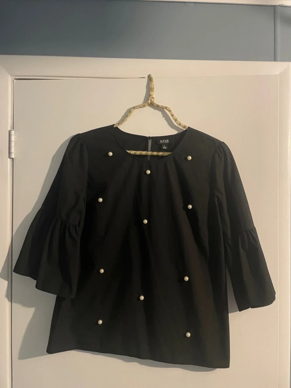a.n.a Black Pearl-Embellished Bell Sleeve Blouse - Picture 1 of 7